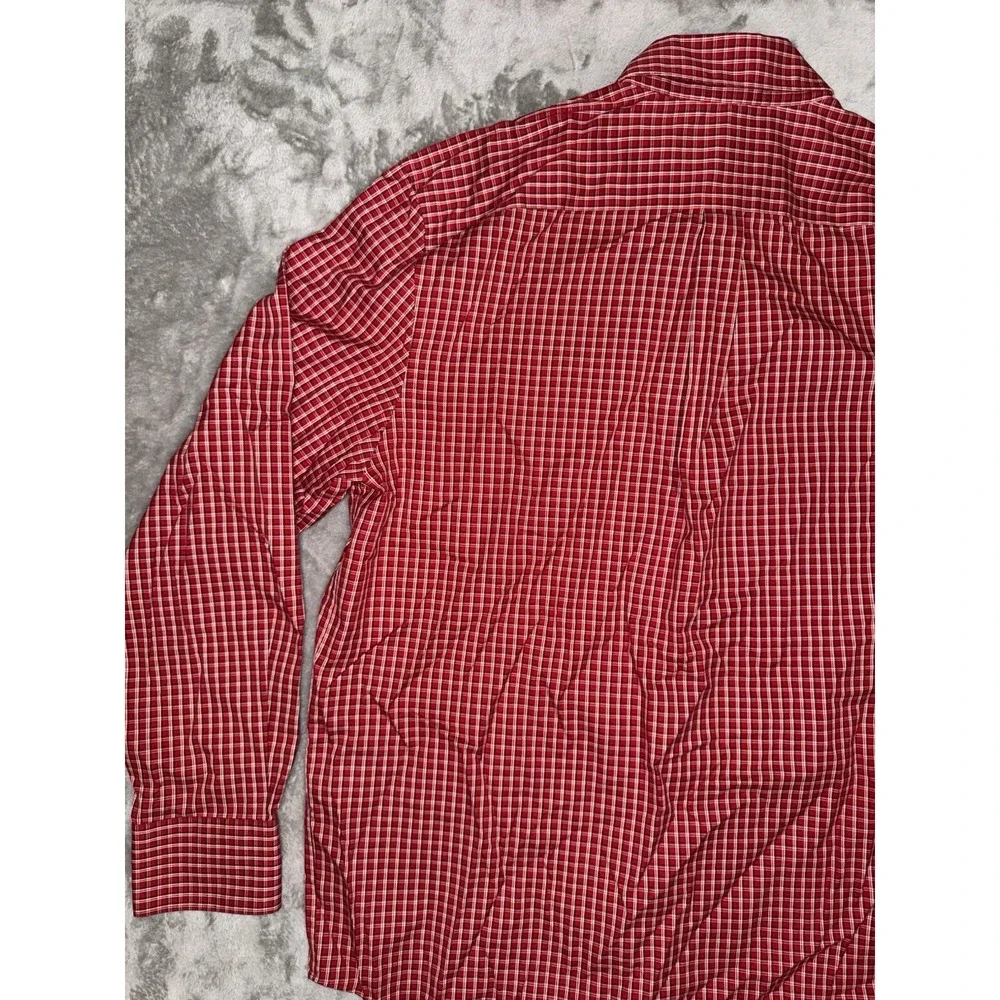 Eddie Bauer‎ Mens Shirt L Red Plaid Wrinkle Resistant Button Down Chest Pocket